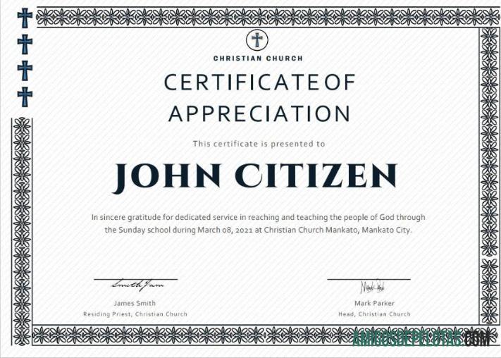 Certificado de Apreciação de Pastor dos EUA modelo